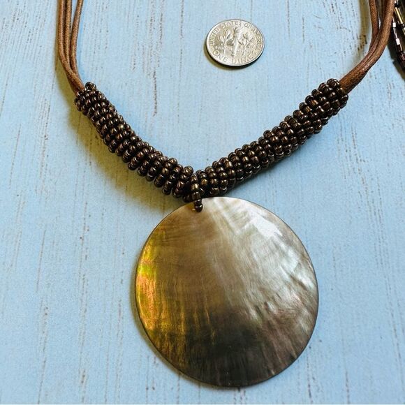 Lia Sophia Brown Shell And Brown Beaded Necklaces Set of 2 - Picture 2 of 4